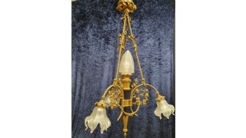 french victorianstyle 1920th century bronze black and gilt chandelier - CATEGORY: ANTIQUE LIGHTING - DATED 1900