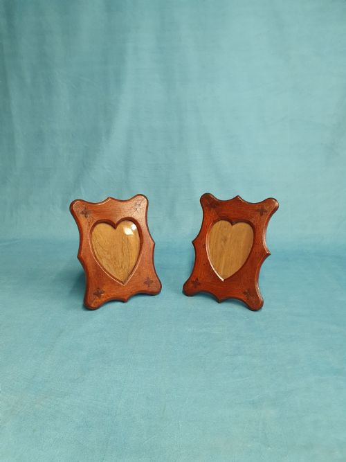 pair of heart shaped walnut photograph frames - CATEGORY: ANTIQUE MISCELLANEOUS - DATED EDWARDIAN
