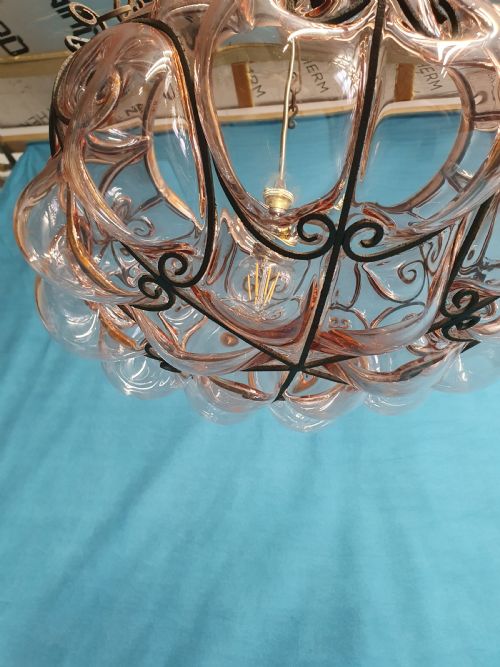 LARGE HANDBLOWN GLASS PENDANT WITH WIRE CONSTRUCTION - ADDITIONAL PHOTO 3