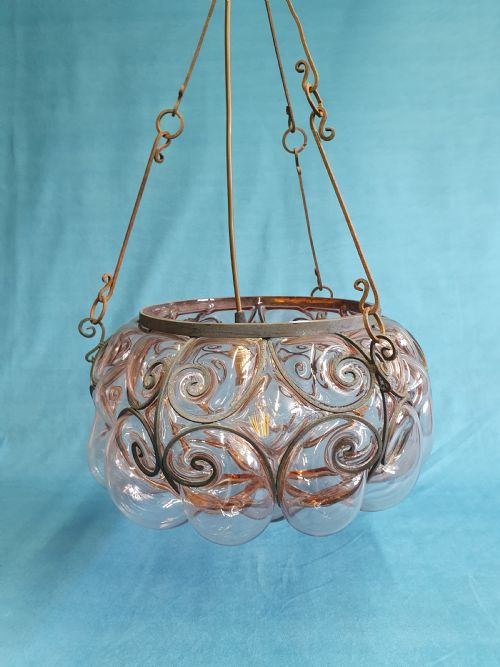 LARGE HANDBLOWN GLASS PENDANT WITH WIRE CONSTRUCTION - ADDITIONAL PHOTO 4