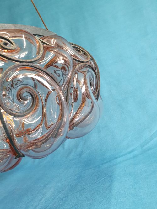 LARGE HANDBLOWN GLASS PENDANT WITH WIRE CONSTRUCTION - ADDITIONAL PHOTO 5
