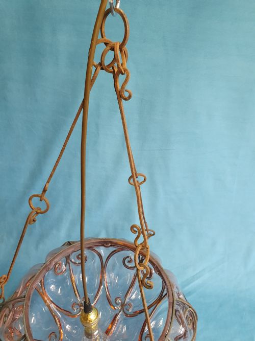 LARGE HANDBLOWN GLASS PENDANT WITH WIRE CONSTRUCTION - ADDITIONAL PHOTO 7