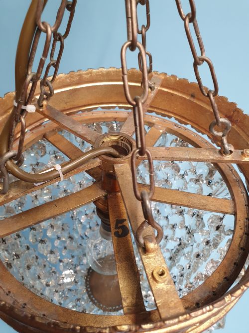 EARLY 20TH CENTURY LARGE BAG CHANDELIER WITH WIDE RIM - ADDITIONAL PHOTO 6
