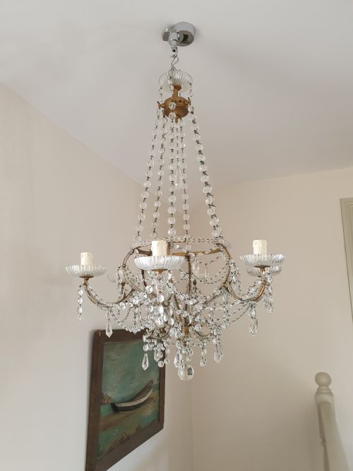tall chandelier with bead decoration - CATEGORY: ANTIQUE LIGHTING - DATED 1930