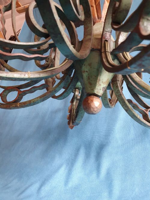 EARLY 20TH CENTURY STEEL C SCROLL GREEN CHANDELIER - ADDITIONAL PHOTO 1