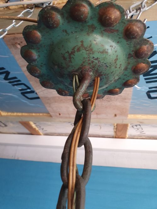 EARLY 20TH CENTURY STEEL C SCROLL GREEN CHANDELIER - ADDITIONAL PHOTO 8