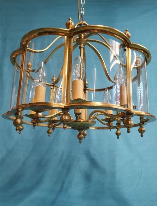 LARGE BRASS AND GLASS HALL LANTERN - ADDITIONAL PHOTO 3