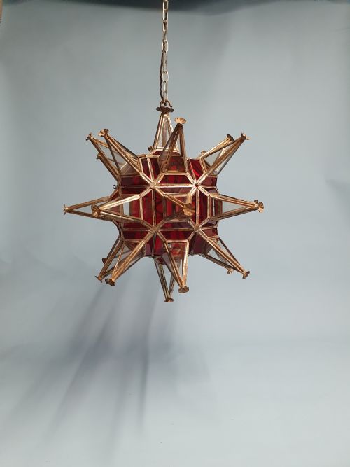 early 20th century starlight with clear and red glass - CATEGORY: ANTIQUE LIGHTING - DATED 1930