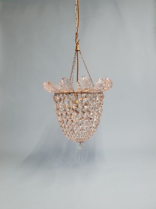 early 20th century bag chandelier with very large glass leaf decoration 13 - CATEGORY: ANTIQUE LIGHTING - DATED 1930