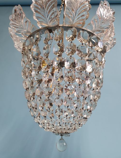 EARLY 20TH CENTURY BAG CHANDELIER WITH VERY LARGE GLASS LEAF DECORATION 13 - ADDITIONAL PHOTO 3