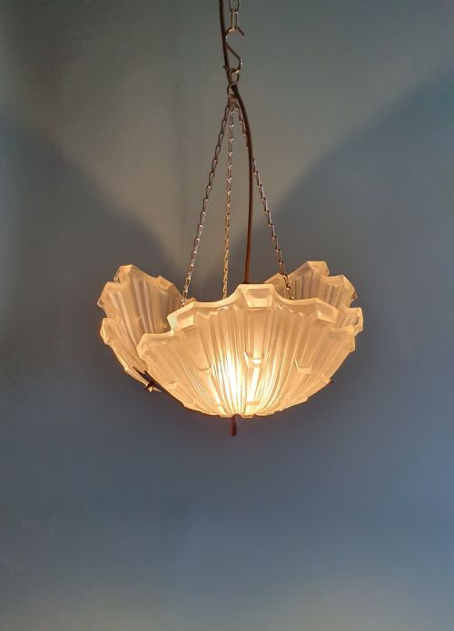 ART DECO GLASS AND CHROME CHANDELIER - ADDITIONAL PHOTO 2