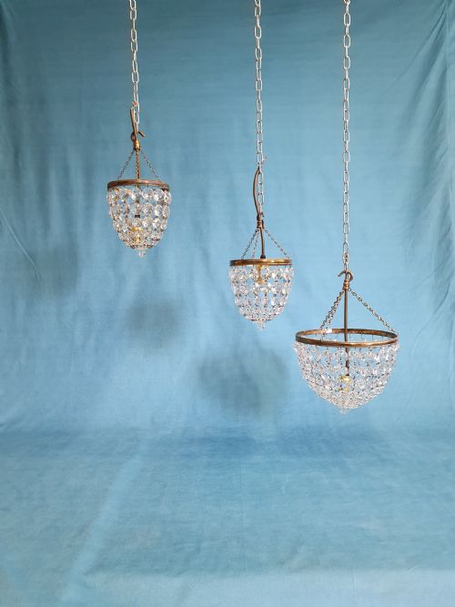set of three bag chandeliers first half of the 20th century - CATEGORY: ANTIQUE LIGHTING - DATED 1930