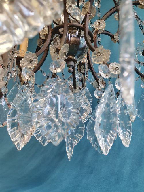 EARLY 20TH CENTURY LARGE STEEL FRAME CHANDELIER WITH CUT GLASS OVAL DRIPS - ADDITIONAL PHOTO 4