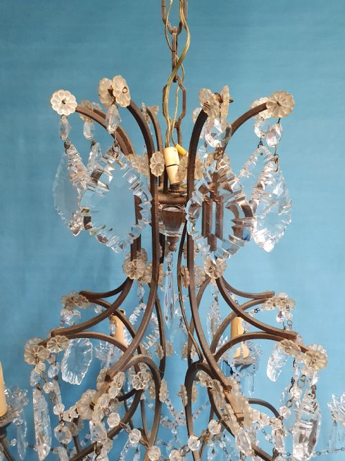 EARLY 20TH CENTURY LARGE STEEL FRAME CHANDELIER WITH CUT GLASS OVAL DRIPS - ADDITIONAL PHOTO 5