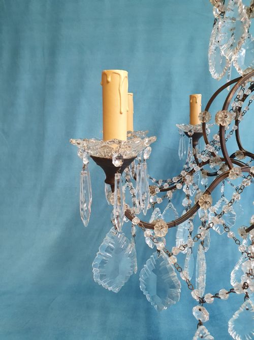 EARLY 20TH CENTURY LARGE STEEL FRAME CHANDELIER WITH CUT GLASS OVAL DRIPS - ADDITIONAL PHOTO 6
