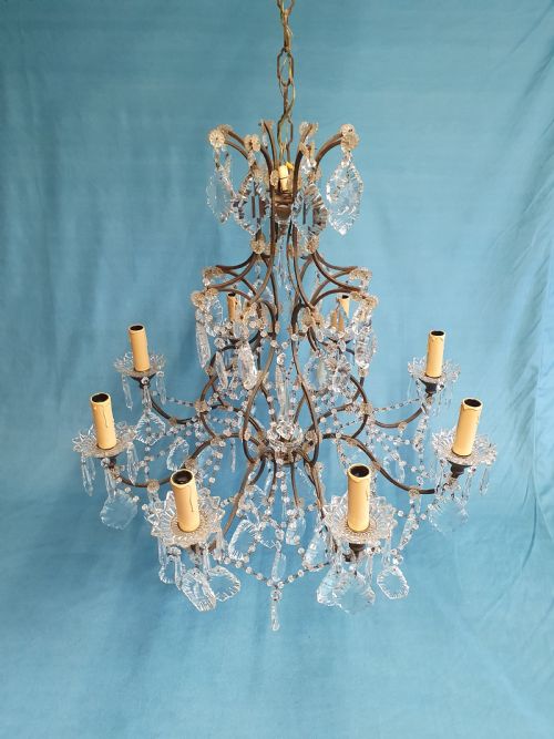 EARLY 20TH CENTURY LARGE STEEL FRAME CHANDELIER WITH CUT GLASS OVAL DRIPS - ADDITIONAL PHOTO 8