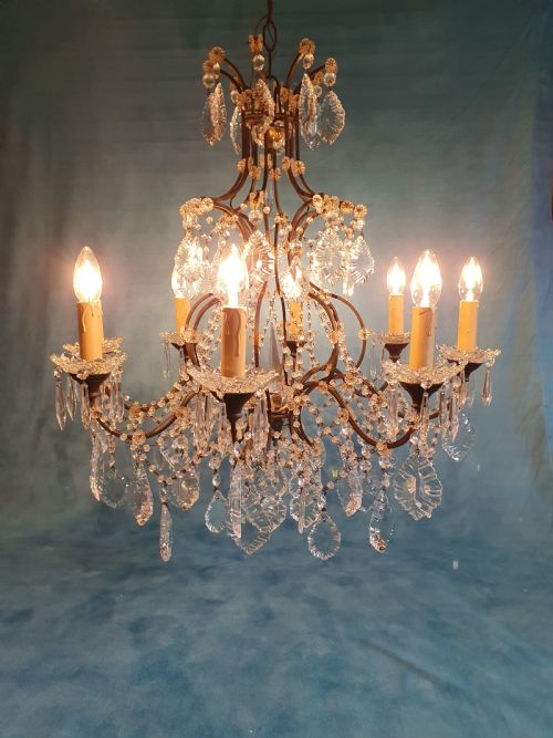 EARLY 20TH CENTURY LARGE STEEL FRAME CHANDELIER WITH CUT GLASS OVAL DRIPS - ADDITIONAL PHOTO 9