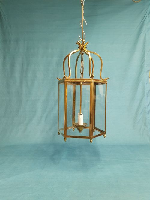 early 20th century hexagon shaped brass porch light - CATEGORY: ANTIQUE LIGHTING - DATED 1930