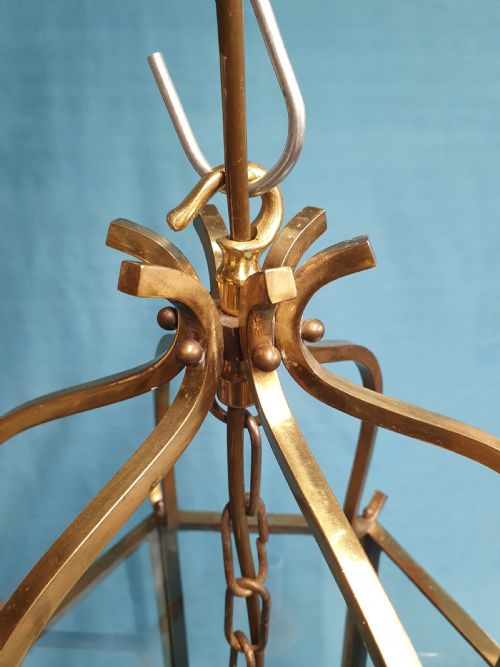 EARLY 20TH CENTURY HEXAGON SHAPED BRASS PORCH LIGHT - ADDITIONAL PHOTO 6