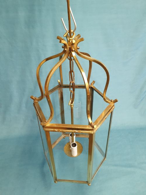 EARLY 20TH CENTURY HEXAGON SHAPED BRASS PORCH LIGHT - ADDITIONAL PHOTO 7