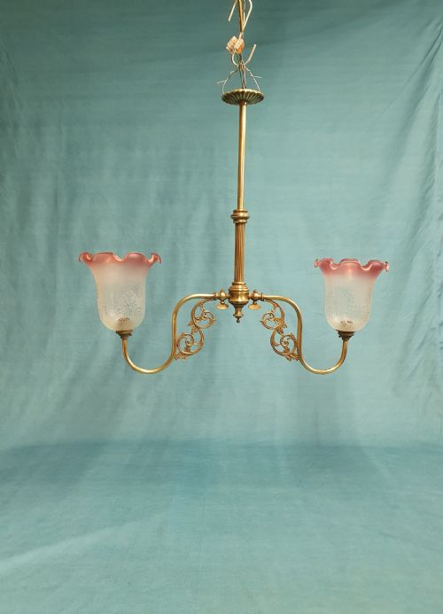 late 19th century brass and glass chandelier - CATEGORY: ANTIQUE LIGHTING - DATED EDWARDIAN