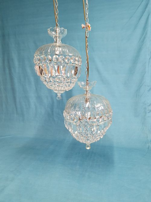 super quality pair of dome top chandeliers with prisms 10 - CATEGORY: ANTIQUE LIGHTING - DATED 1930