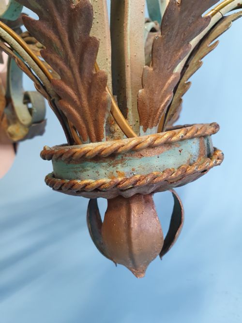 LARGE GREEN CHANDELIER IN STEEL WITH C SCROLL AND LEAF DECORATION - ADDITIONAL PHOTO 2