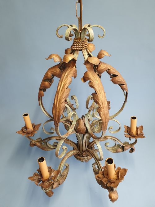 LARGE GREEN CHANDELIER IN STEEL WITH C SCROLL AND LEAF DECORATION - ADDITIONAL PHOTO 4