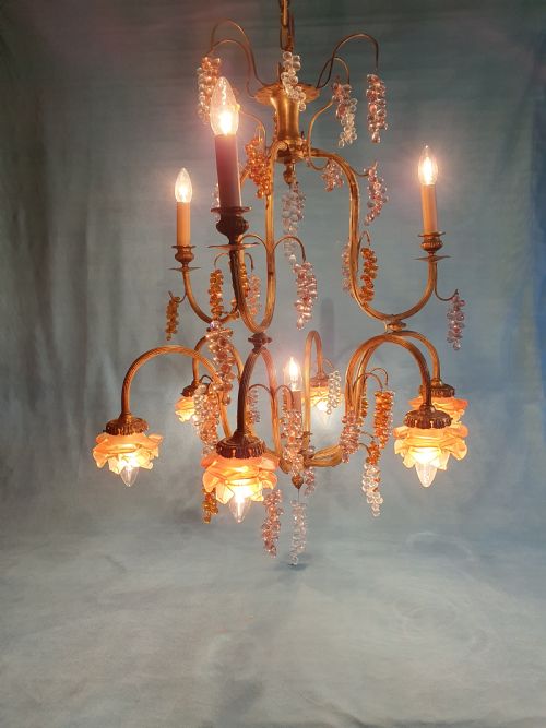 LARGE FRENCH CHANDELIER WITH GLASS BUNCHES OF GRAPES - ADDITIONAL PHOTO 3