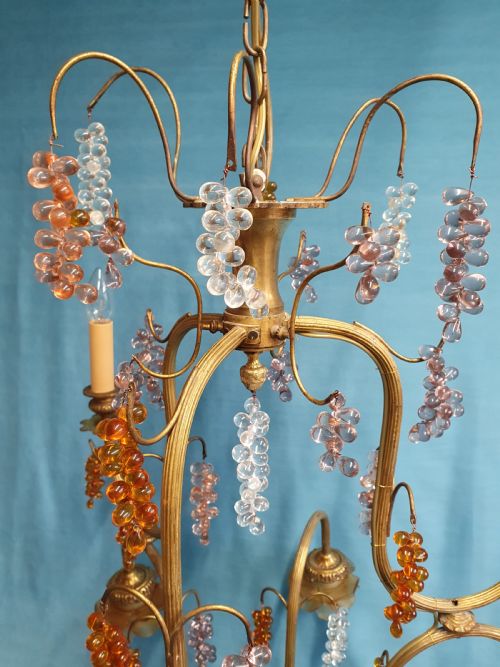 LARGE FRENCH CHANDELIER WITH GLASS BUNCHES OF GRAPES - ADDITIONAL PHOTO 4