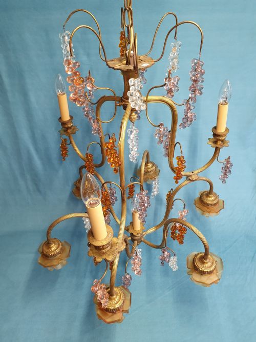 LARGE FRENCH CHANDELIER WITH GLASS BUNCHES OF GRAPES - ADDITIONAL PHOTO 5