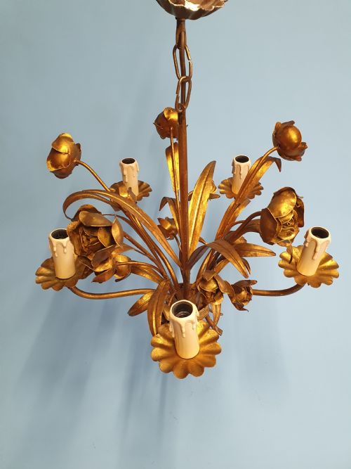 FRENCH GILT CHANDELIER WITH FLOWER DECORATION - ADDITIONAL PHOTO 2