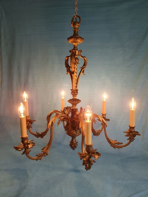 6 ARM LARGE BRASS CHANDELIER FRENCH 30 - ADDITIONAL PHOTO 8
