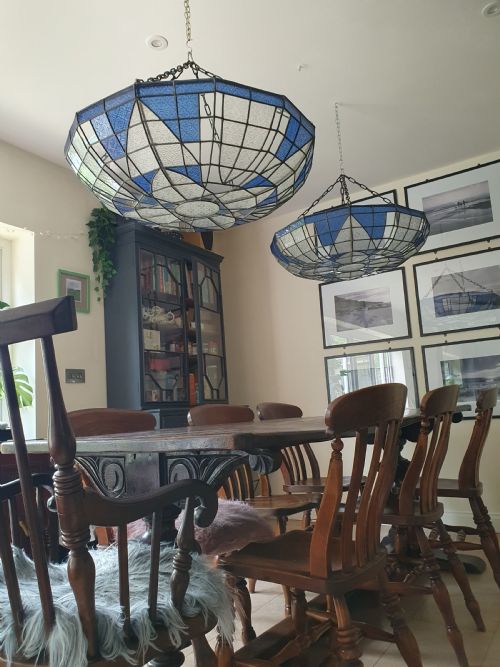 large pair of early 20th century leaded ceiling lights - CATEGORY: ANTIQUE LIGHTING - DATED 1930