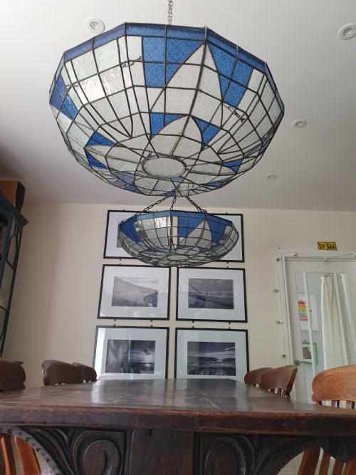 LARGE PAIR OF EARLY 20TH CENTURY LEADED CEILING LIGHTS - ADDITIONAL PHOTO 1