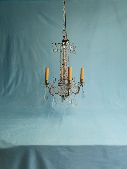 4 arm french chandelier with flat drips - CATEGORY: ANTIQUE LIGHTING - DATED 1930