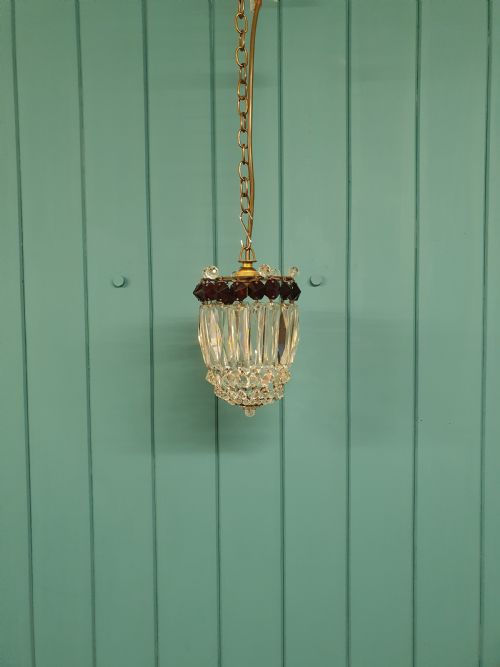 early 20th century prism chandelier with red crystals 6 - CATEGORY: ANTIQUE LIGHTING - DATED EDWARDIAN