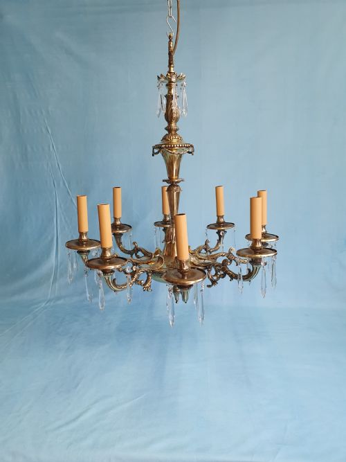 EARLY 20TH CENTURY LARGE EIGHT ARM BRASS CHANDELIER 24 - ADDITIONAL PHOTO 9