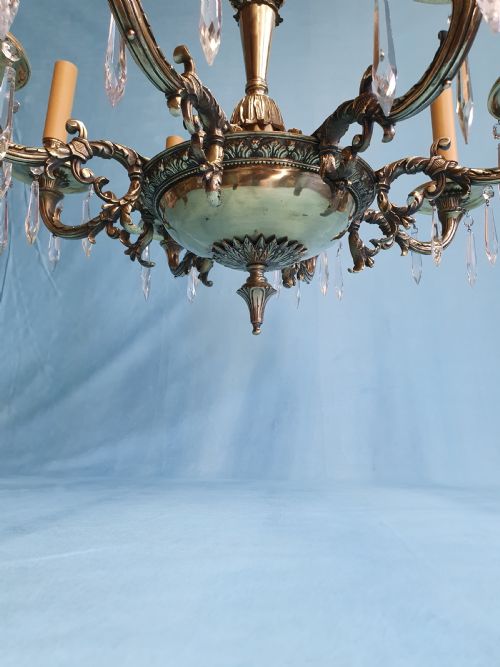 EARLY 20TH CENTURY LARGE EIGHT ARM BRASS CHANDELIER 24 - ADDITIONAL PHOTO 5