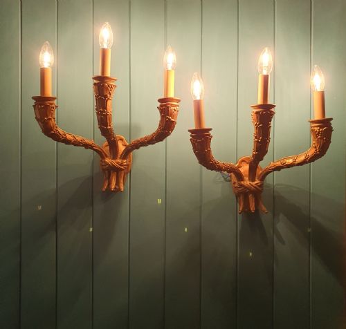 PAIR OF THREE ARM GILT FRENCH WALL LIGHTS - ADDITIONAL PHOTO 4