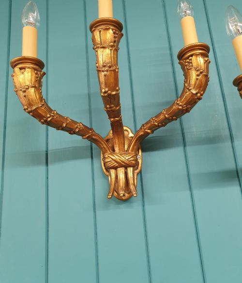 PAIR OF THREE ARM GILT FRENCH WALL LIGHTS - ADDITIONAL PHOTO 5