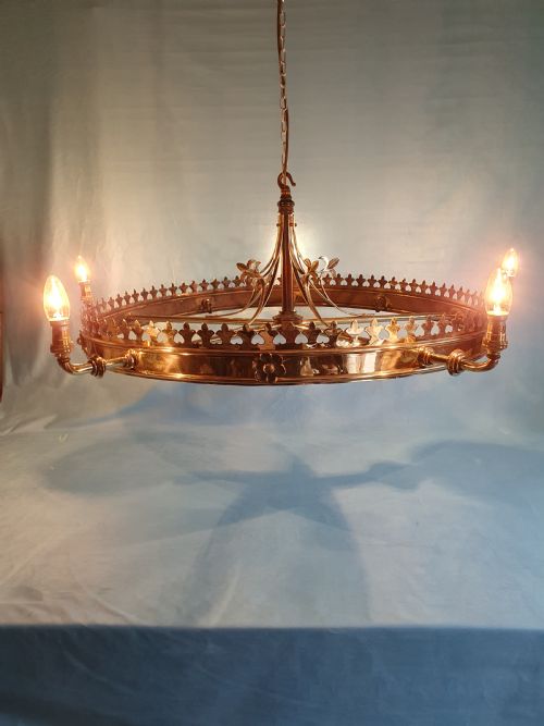 LARGE BRASS CHANDELIER WITH CORONET TOP 43 - ADDITIONAL PHOTO 1