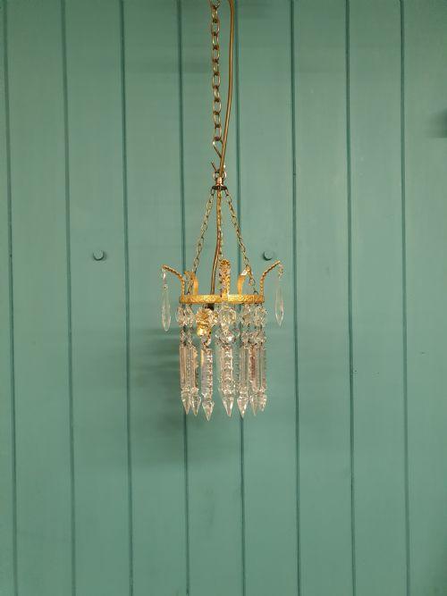 early 20th century small lustre chandelier with finials to the top 7 - CATEGORY: ANTIQUE LIGHTING - DATED EDWARDIAN
