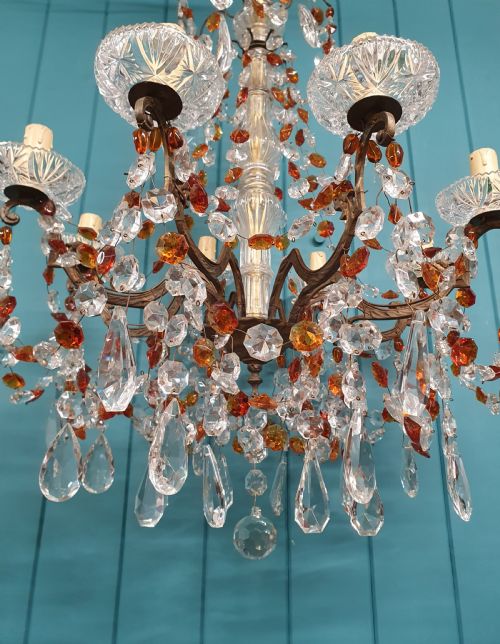 EARLY 20TH CENTURY FRENCH CHANDELIER WITH ORANGE DRIPS - ADDITIONAL PHOTO 3