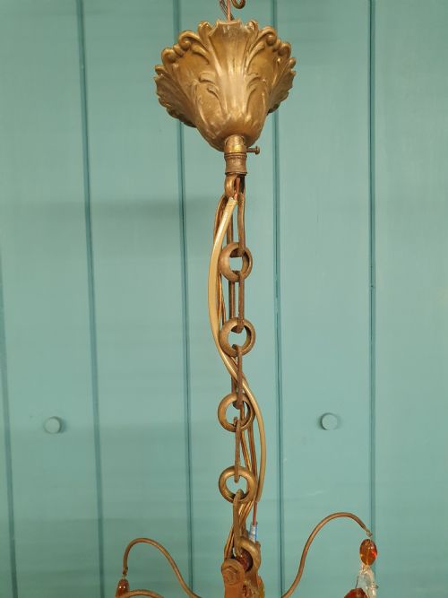 EARLY 20TH CENTURY FRENCH CHANDELIER WITH ORANGE DRIPS - ADDITIONAL PHOTO 4