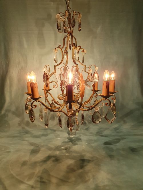EARLY 20TH CENTURY FRENCH GREEN STEEL CHANDELIER WITH LARGE DRIPS 28 - ADDITIONAL PHOTO 2