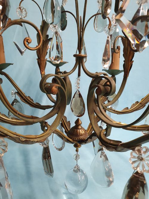 EARLY 20TH CENTURY FRENCH GREEN STEEL CHANDELIER WITH LARGE DRIPS 28 - ADDITIONAL PHOTO 3