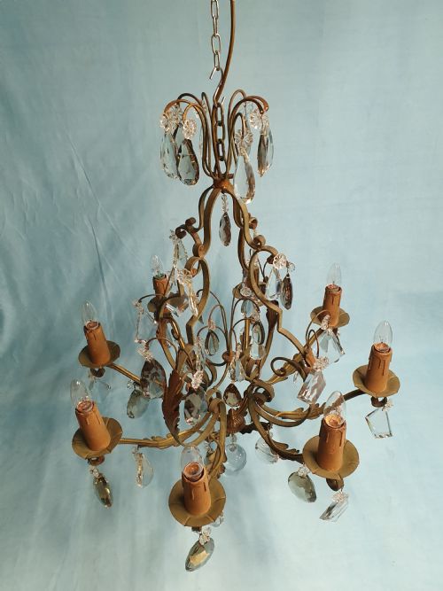 EARLY 20TH CENTURY FRENCH GREEN STEEL CHANDELIER WITH LARGE DRIPS 28 - ADDITIONAL PHOTO 6