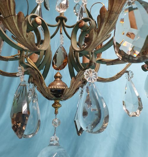 EARLY 20TH CENTURY FRENCH GREEN STEEL CHANDELIER WITH LARGE DRIPS 28 - ADDITIONAL PHOTO 8