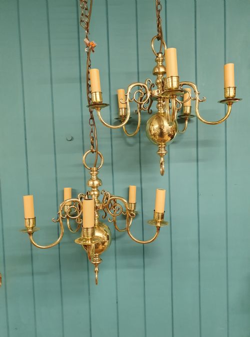 early 20th century pair of dutch flemish brass chandeliers - CATEGORY: ANTIQUE LIGHTING - DATED 1930